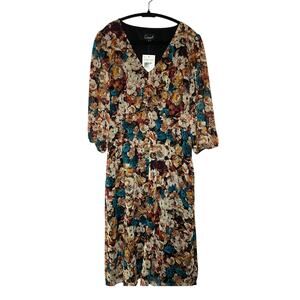 Connected Apparel - Brown & Blue Floral V-Neck Dress
